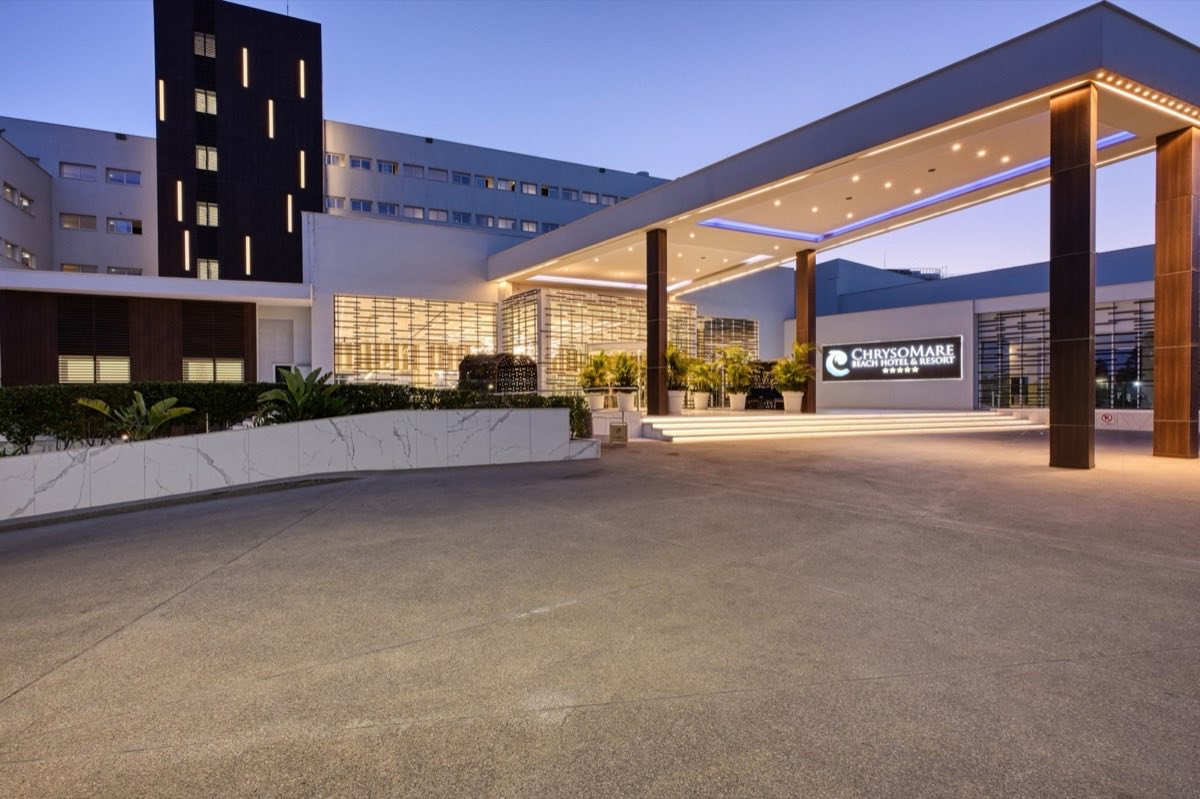 Dome Beach Marina Hotel & Resort entrance at dusk